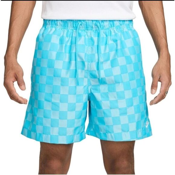 Nike Mens Club Flow Chorine Blue Checkered Shorts NWT Medium - Picture 1 of 4